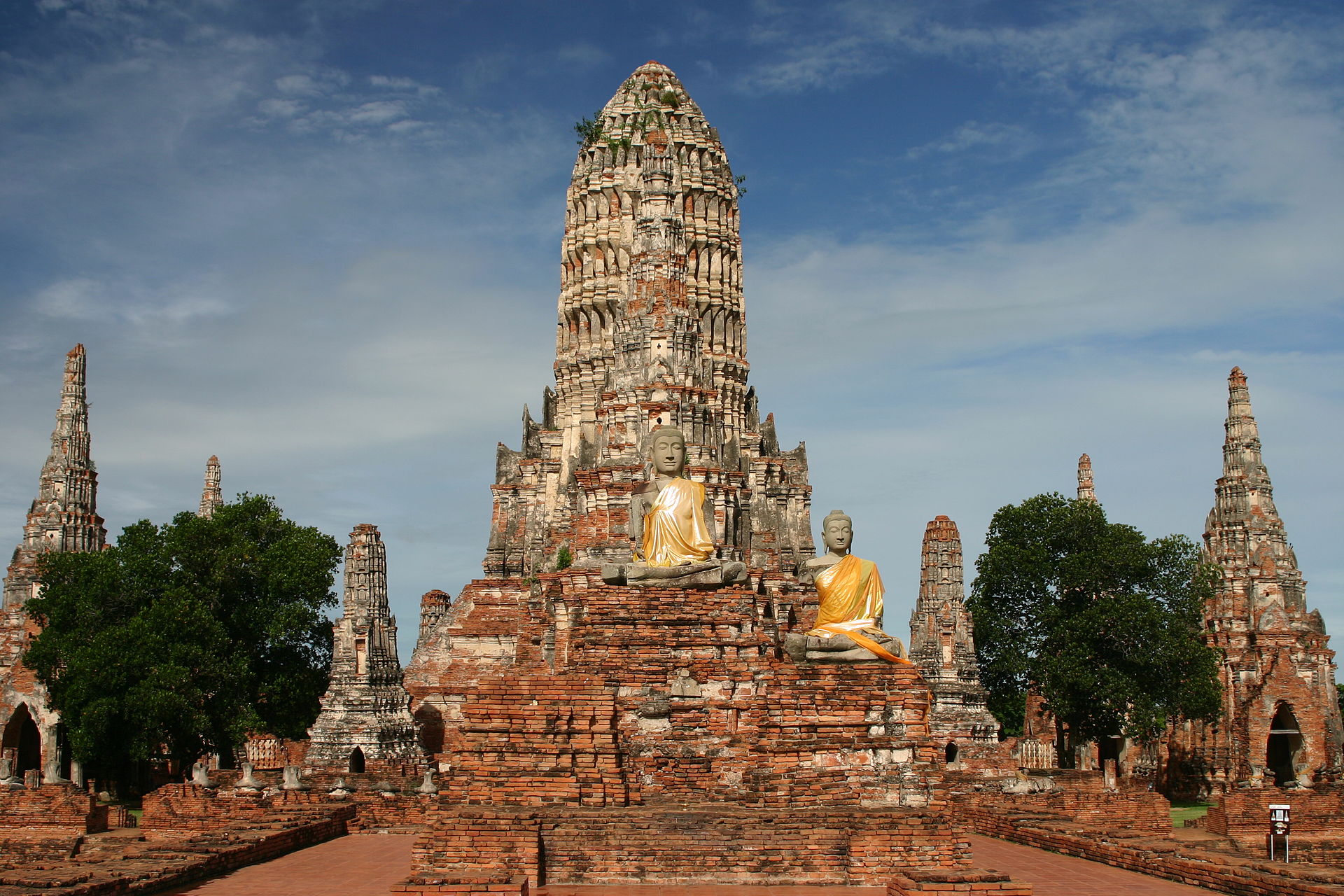 Ancient temple ruins and prangs at Ayutthaya Historical Park