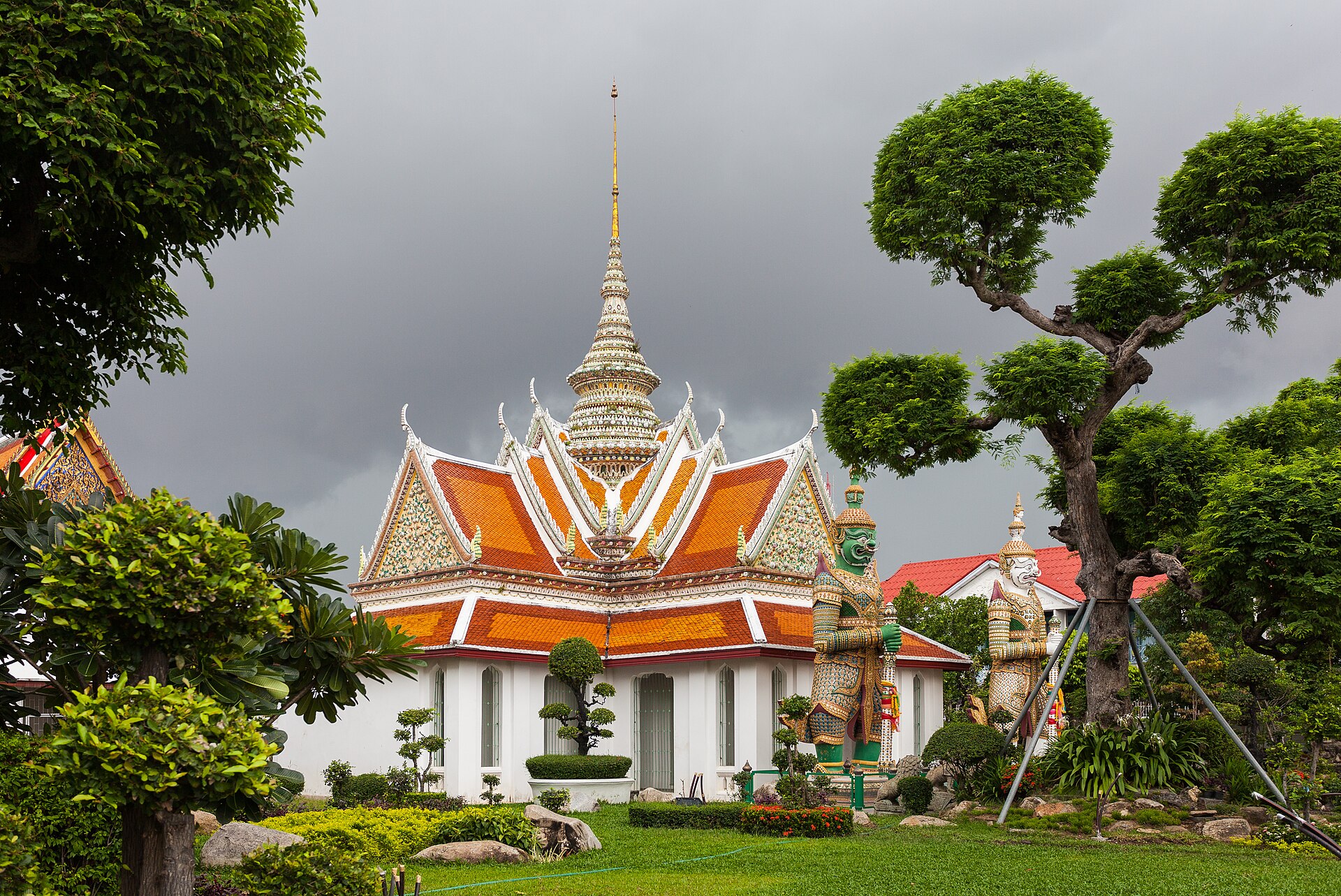 Bangkok skyline with temples and the Chao Phraya River