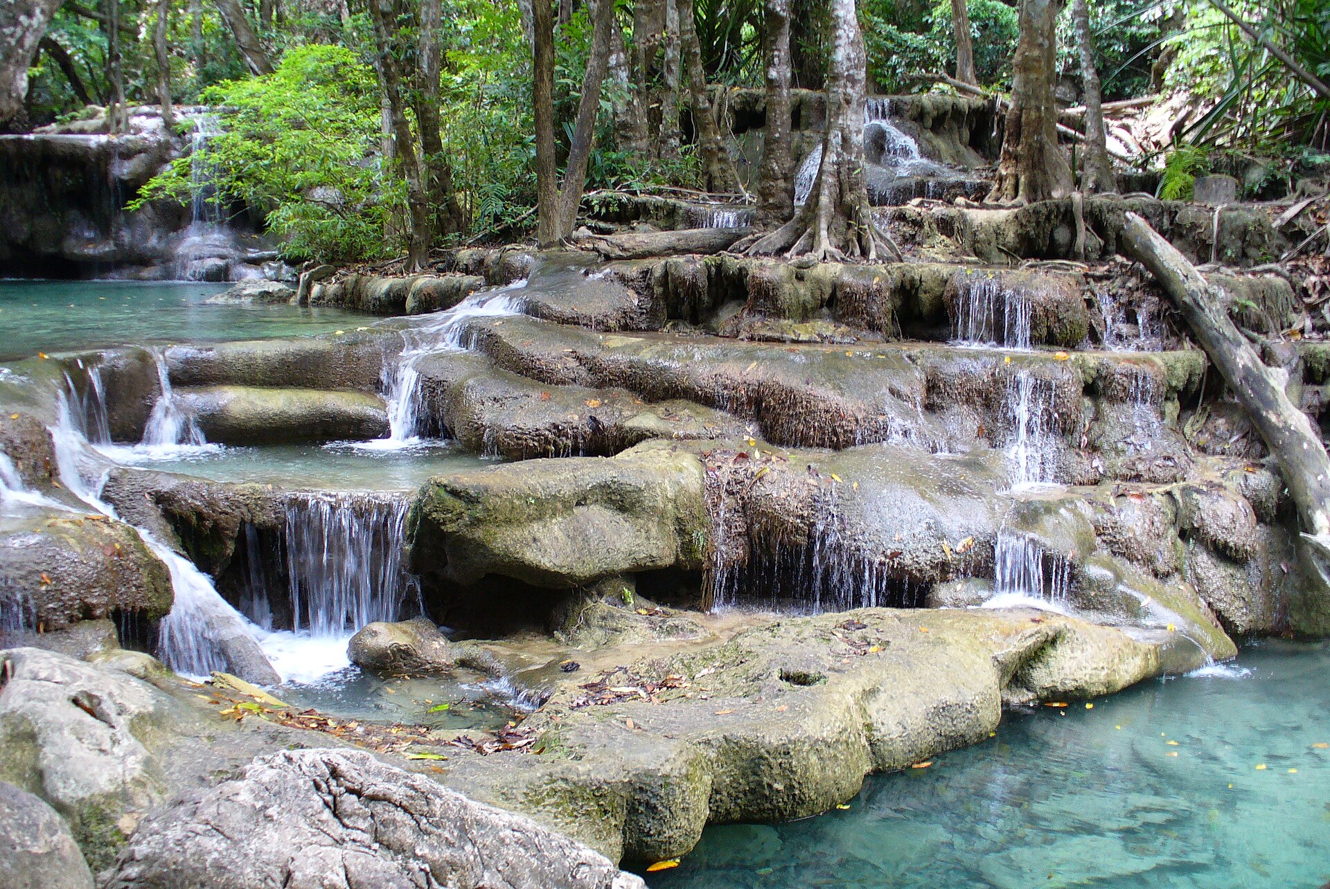 Emerald-green pools at Erawan Waterfall, Kanchanaburi
