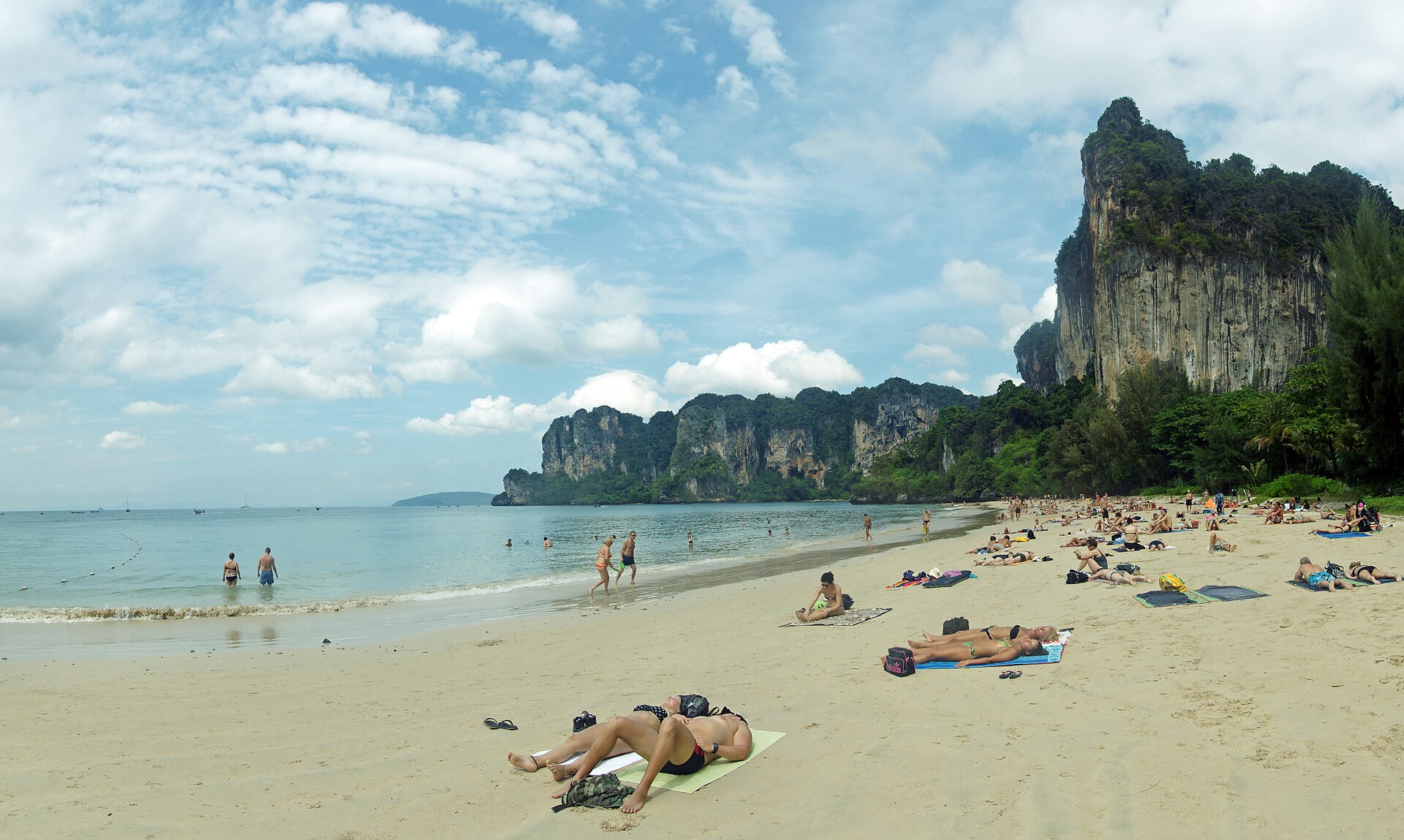 Limestone cliffs rising over Railay Beach in Krabi