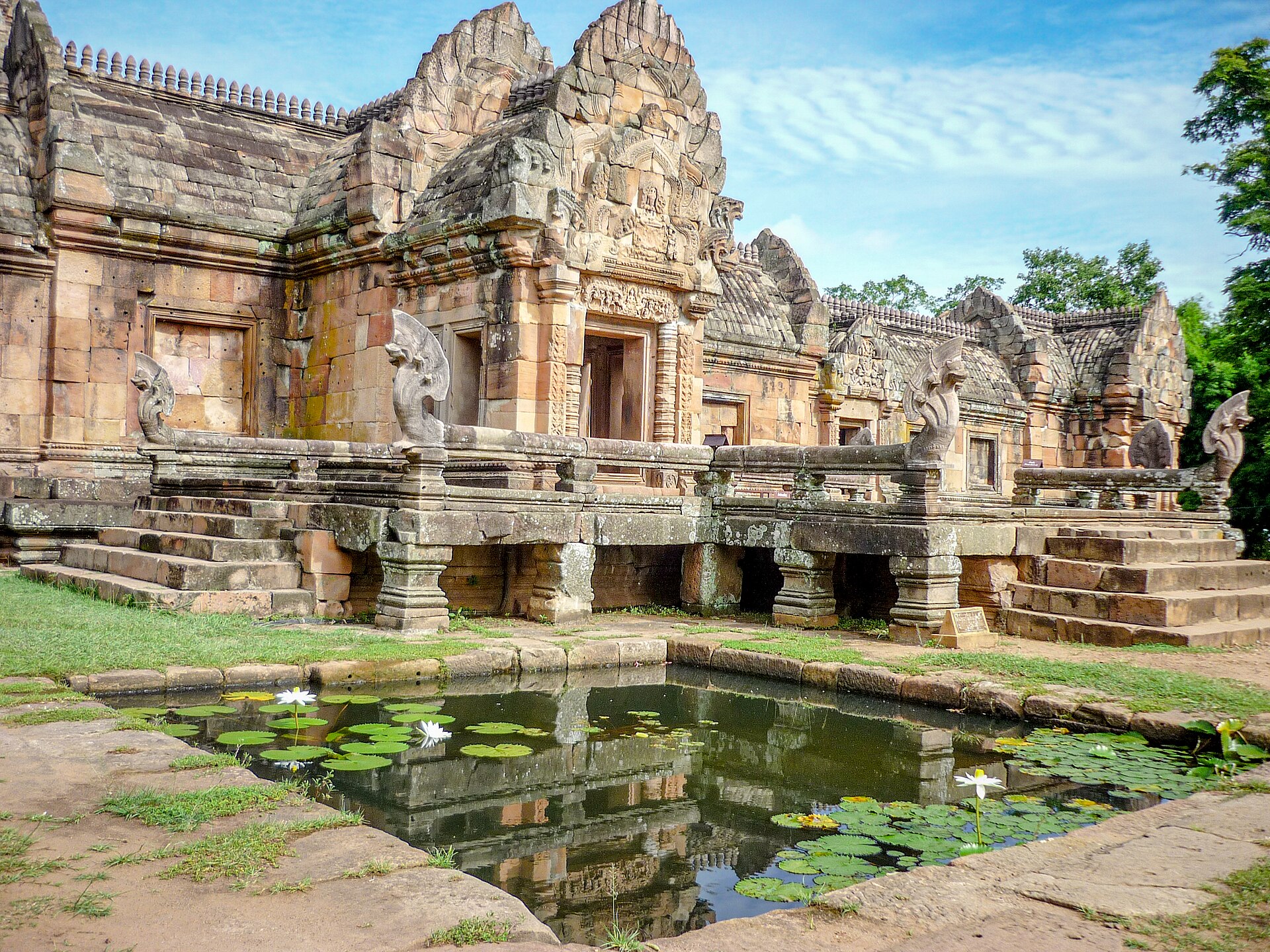 Stone Khmer temple of Phanom Rung on a hilltop at sunrise