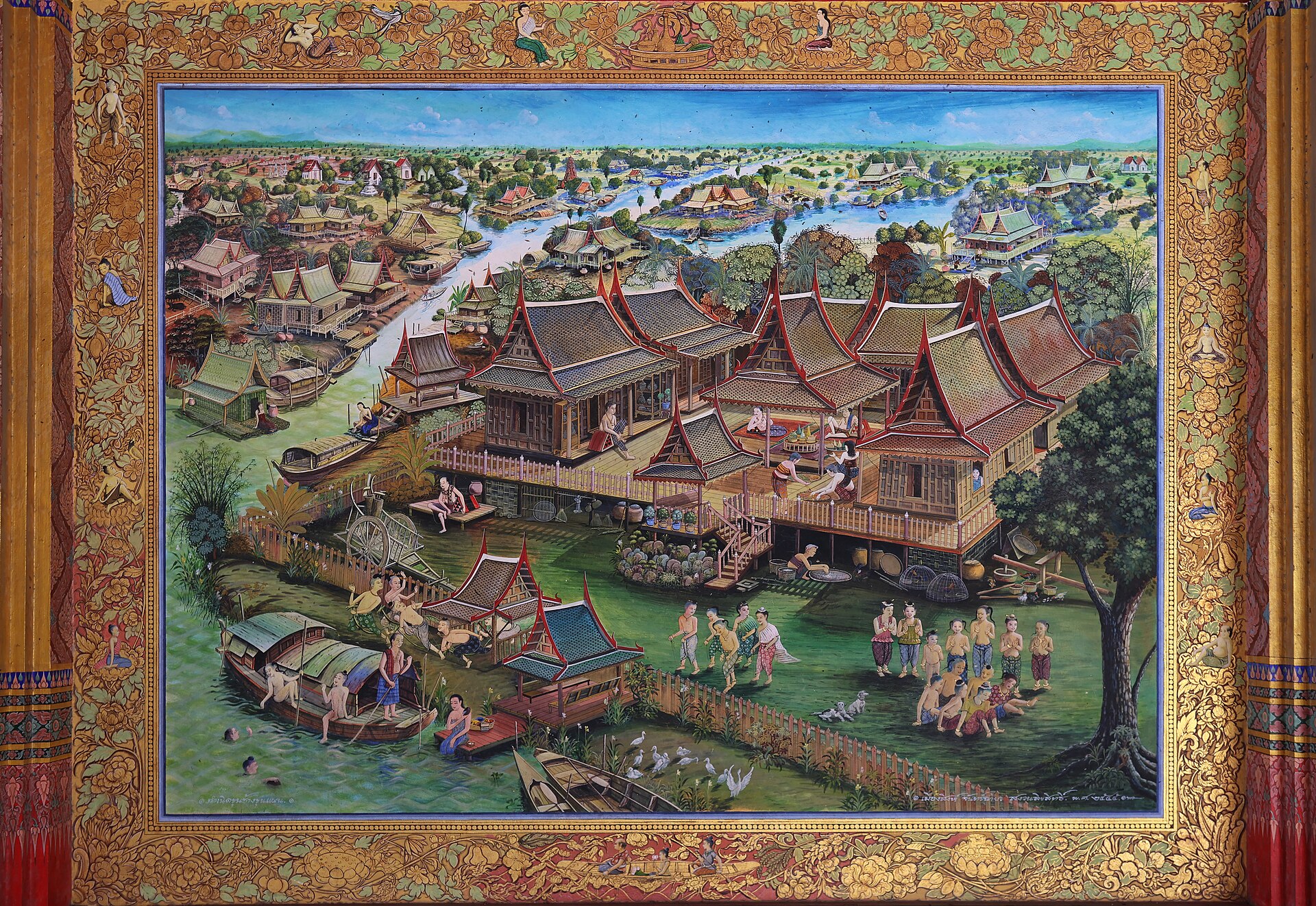 Golden temple and rice fields in Suphanburi